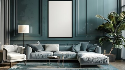 Stylish Living Room Interior with Mockup Frame Poster