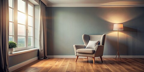 Fototapeta premium Interior of a cozy room featuring a single chair, furniture, home decor, living space, comfortable, relaxation