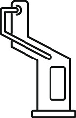 Simple black and white line drawing of a harbour crane loading cargo containers onto a ship at a port