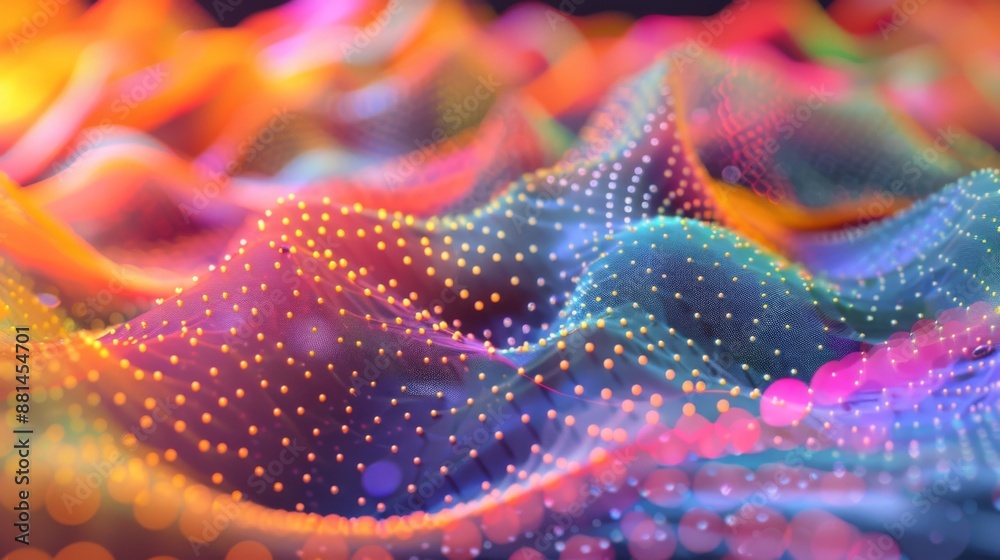 Poster a 3d graph model displayed on a computer screen, with vibrant colors and dynamic design.
