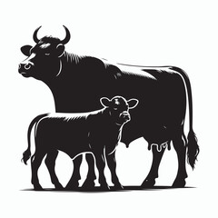 cow silhouette vector on white background