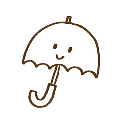 線画　手描き　笑顔の雨傘　イラスト