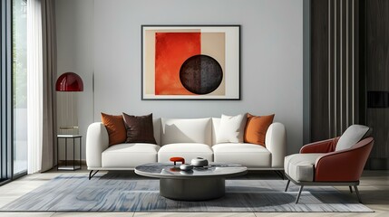 Stylish Living Room Interior with Abstract Frame