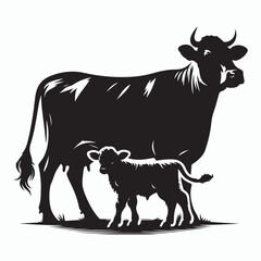 cow silhouette vector on white background