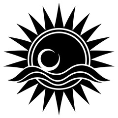 Sun sea wave logo, silhouette vector art illustration