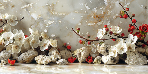 パネルの壁アート、壁の装飾、花のデザインの大理石の背景