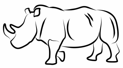 Rhino vector, line drawing side view illustration isolated on white background