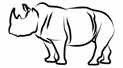Rhino vector, line drawing side view illustration isolated on white background