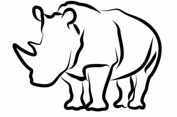 Rhino vector, line drawing side view illustration isolated on white background