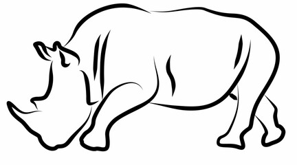 Rhino vector, line drawing side view illustration isolated on white background