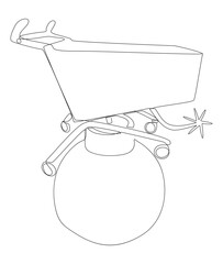 One continuous line of Shopping Cart with bomb. Thin Line Illustration vector concept. Contour Drawing Creative ideas.