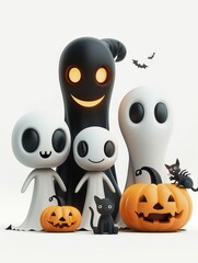 Cute Halloween Characters with Pumpkins.