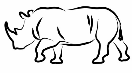 Rhino vector, line drawing side view illustration isolated on white background