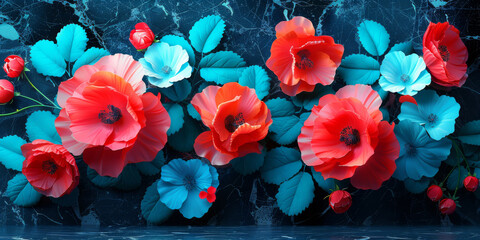 パネルの壁アート、壁の装飾、花のデザインの大理石の背景