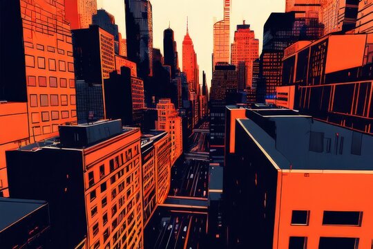 Fototapeta the AI Image Generator, office building seen with lit windows