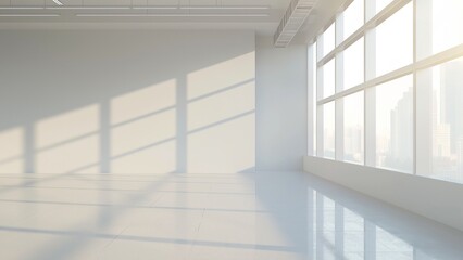 Obraz premium Empty room with large windows and white walls