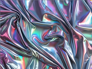 Obraz premium Processed collage of Iridescent fabric trendy cloth holographic texture. Background for banner, backdrop or texture for 3D mapping