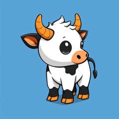 Obraz premium cute cow logo, simple flat, design with black and white fur, milk bottle shape against a blue background, minimalist, color blocks
