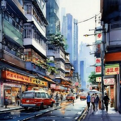 Obraz premium the AI Image Generator, draw hk street