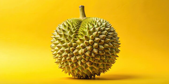 Monthong durian on yellow background, monthong durian, fruit, tropical, yellow, background, food, thorn, spiky, organic