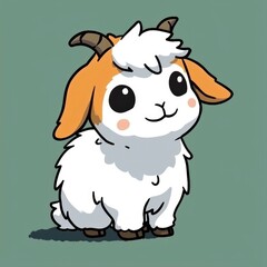  cute goat logo, simple flat, design with white and brown fur, hill shape against a green background, minimalist, color blocks