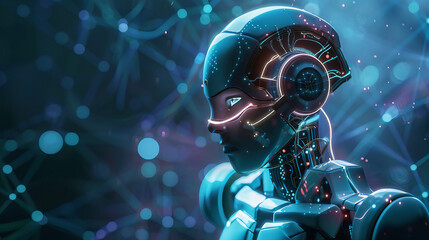 Futuritic digital artificial intelligence android robot cyberpunk technology 