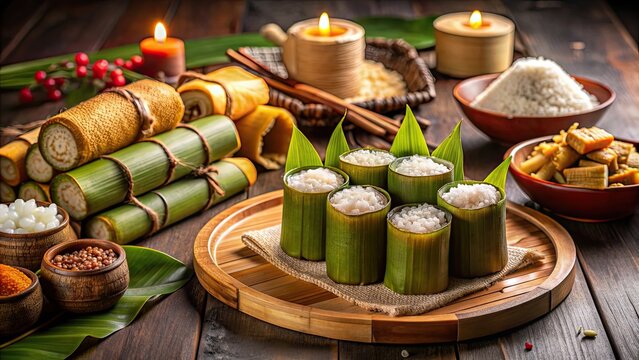 Traditional Lemang dish served on a festive Eid al-Fitr celebration, lemang, ready to eat
