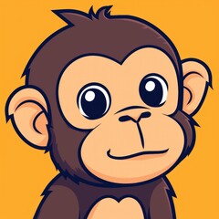  cute monkey logo, simple flat, design with brown fur, banana shape against a yellow background, minimalist, color blocks