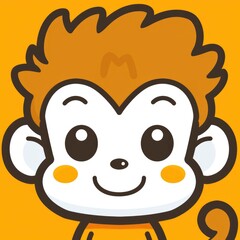  cute monkey logo, simple flat, design with brown fur, banana shape against a yellow background, minimalist, color blocks