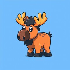 Obraz premium cute moose logo, simple flat, design with brown fur, mountain shape against a blue background, minimalist, color blocks