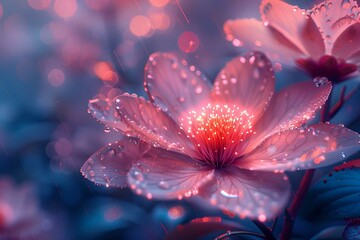 a pink flower with water droplets on it.