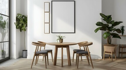 Mock-up poster frame in spacious modern dining room