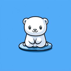 Fototapeta premium cute polar bear logo, simple flat, design with white fur, iceberg shape against a blue background, minimalist, color blocks