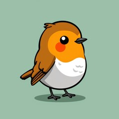Fototapeta premium cute robin logo, simple flat, design with red and brown feathers, berry shape against a green background, minimalist, color blocks