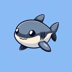 Naklejka premium cute shark logo, simple flat, design with gray skin, fin shape against a blue background, minimalist, color blocks