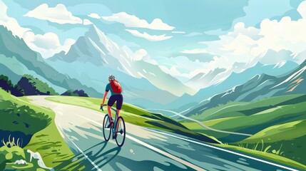 Fototapeta premium Image of people cycling on mountain roads. World Bicycle Day. Car Free Day.