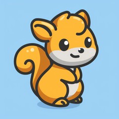 Obraz premium cute squirrel logo, simple flat, design with brown fur, acorn shape against a light blue background, minimalist, color blocks