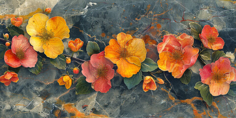 パネルの壁アート、壁の装飾、花のデザインの大理石の背景