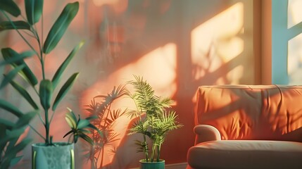 Friendly interior style living room with wall mockup