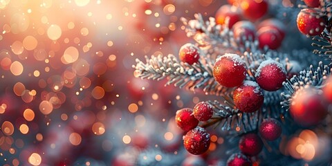 a close up of a christmas tree with snow on it.