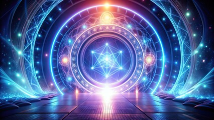 Obraz premium Interdimensional portal with glowing energy ribbons and arcane symbols, , portal, interdimensional, glowing, energy
