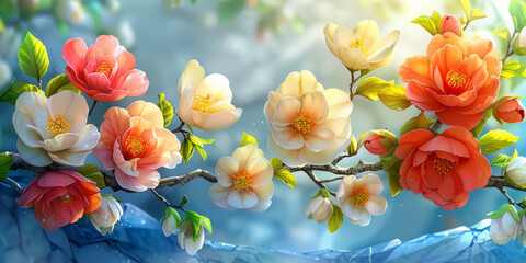 パネルの壁アート、壁の装飾、花のデザインの大理石の背景