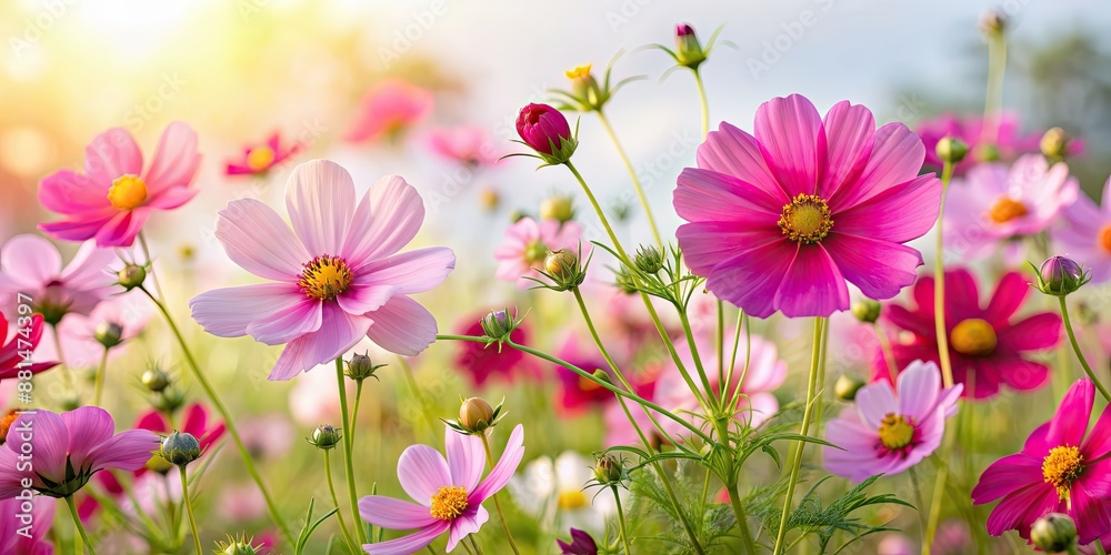 Sticker Vibrant cosmos flower bush isolated on background, cosmos, flowers, vibrant, isolated, background, garden, nature, floral