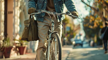 Obraz premium Picture of a young man riding a bicycle. Car Free Day.