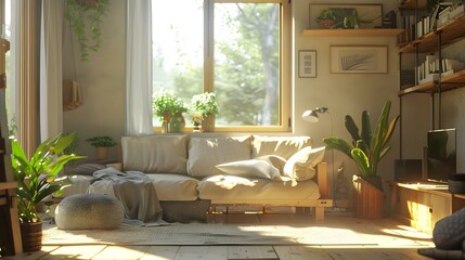 Modern Japandi style interior design living room