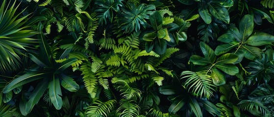 Panoramic close-up, high detail scan of jungle underbrush texture, Generative AI 
