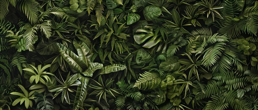 Panoramic close-up, high detail scan of jungle underbrush texture, Generative AI 