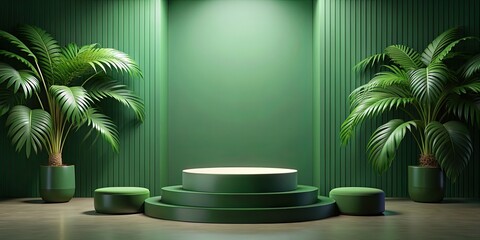 Obraz premium Podium background product forest green display platform , podium, background, product, forest green, display, platform