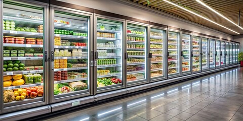 Refrigerated section of a supermarket with fresh products in cold storage, supermarket, refrigerated, fresh
