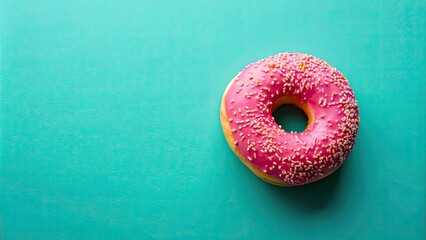 Pink iced donuts on turquoise background , donuts, pink icing, turquoise, sweet, dessert, bakery, colorful, delicious, sugar